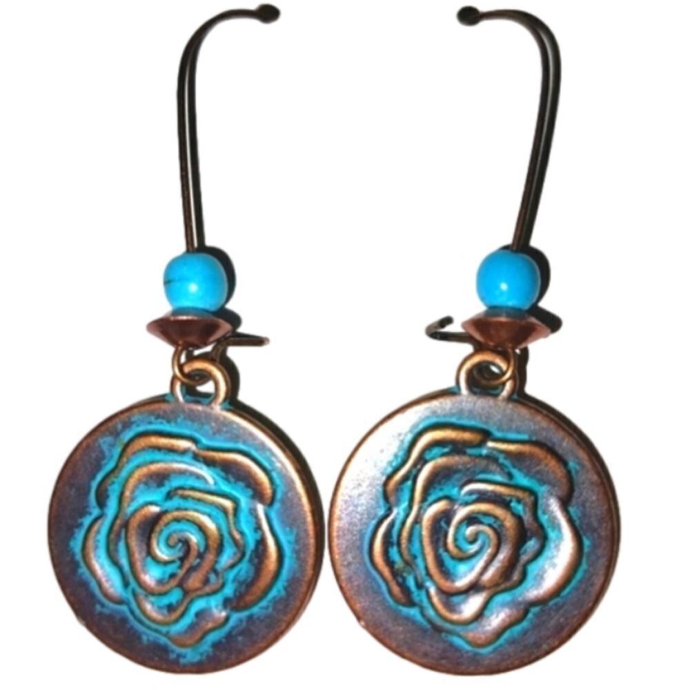 Ladies Antique vintage rose dangle earrings